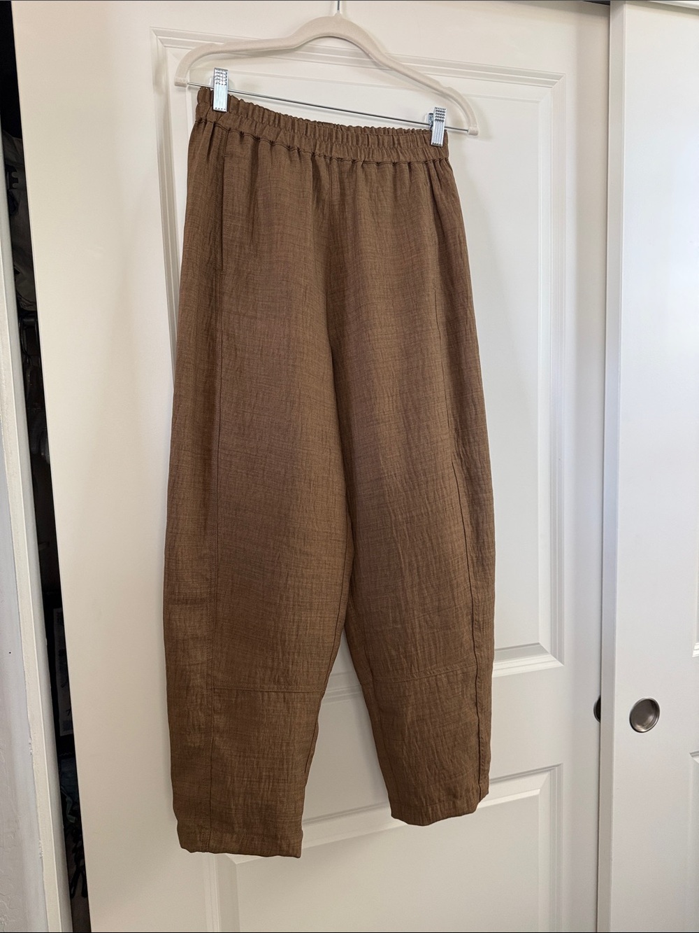 Max Studio Brown Elastic-Waist Barrel leg Trousers
